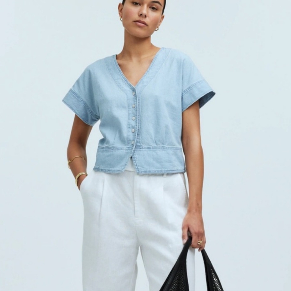 NWT Madewell Short Sleeve Pleated top in chambray size small
